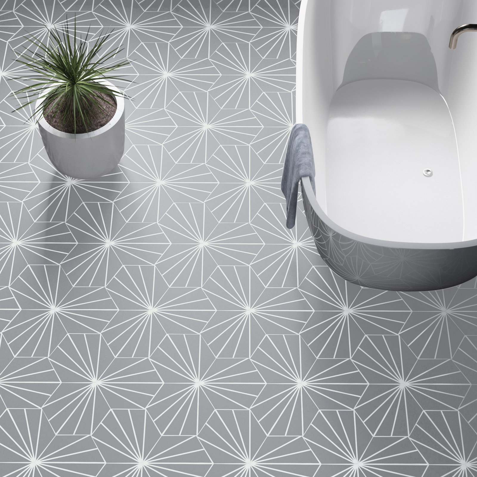 Menara 8" x 9" Cement Patterned Tile, Gray/White
