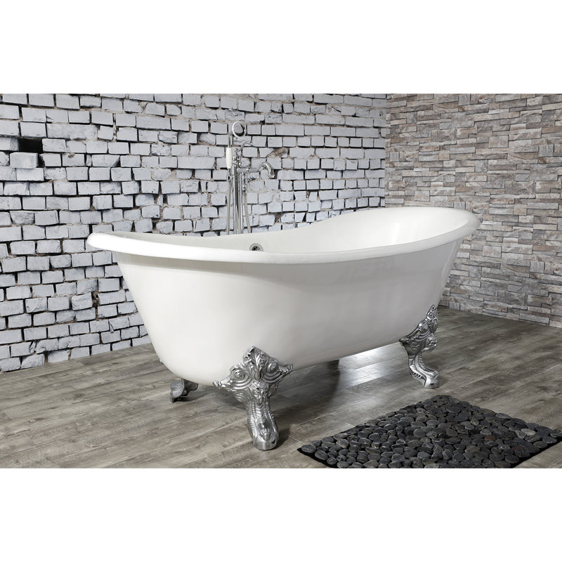 Kingston Brass Aqua Eden 67-Inch Cast Iron Oval Double Slipper Clawfoot Tub (No Faucet Drillings), Polished Chrome