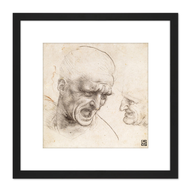 Da Vinci Two Warriors Heads Battle Anghiari Sketch by Leonardo Da Vinci - Single Picture Frame Painting