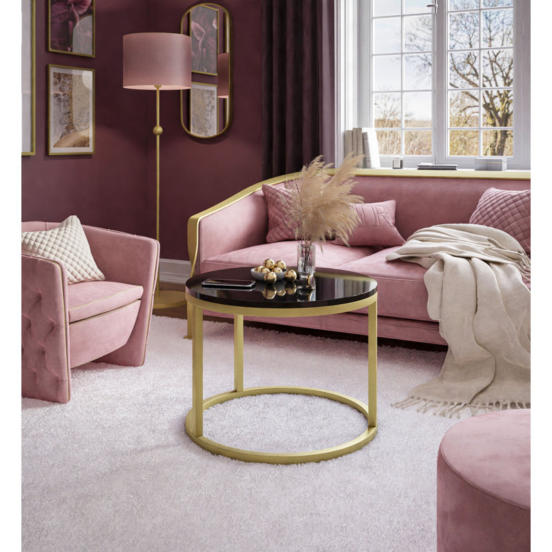 Darianna Frame Coffee Table, 39cm H x 50cm L x 50cm W, Black/Gold