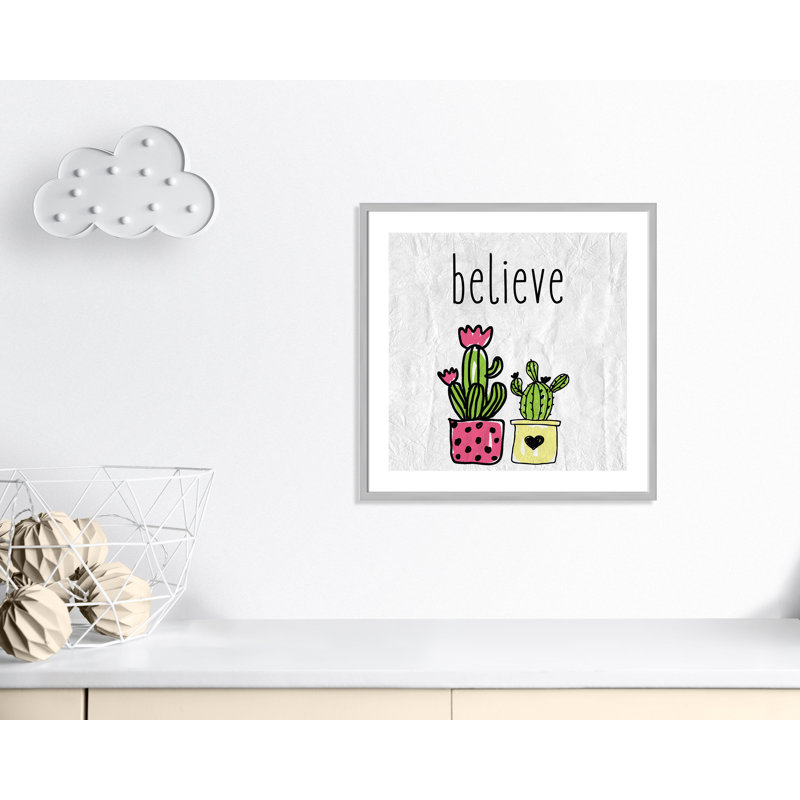 Cactus B, art encadré, 26.5" H x 26.5" W x 1.18" D, Encadré de boîte argent