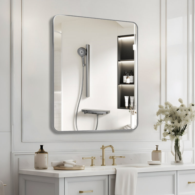 Miroir mural de salle de bain Malpress, Argent argent, Rectangulaire, 36" x 30"