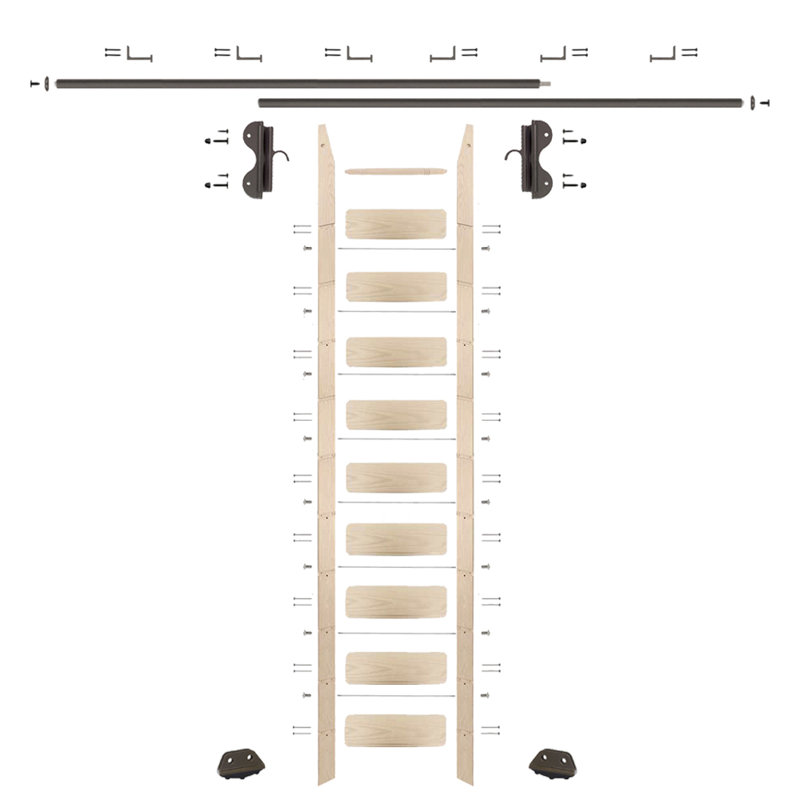 Maple 9.92' Hook 9-Step Wood Removable No Wheel Ladder, Oil Rubbed Bronze