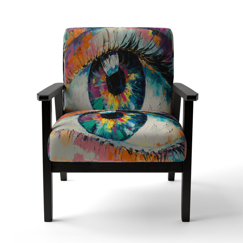 Colorful Turquoise Woman Eye Art - Upholstered Modern Accent Chair and Arm Chair, Blue/Black/Orange/Purple Polyester Blend