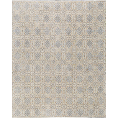Hand-Knotted High-Quality Cream and Blue Area Rug