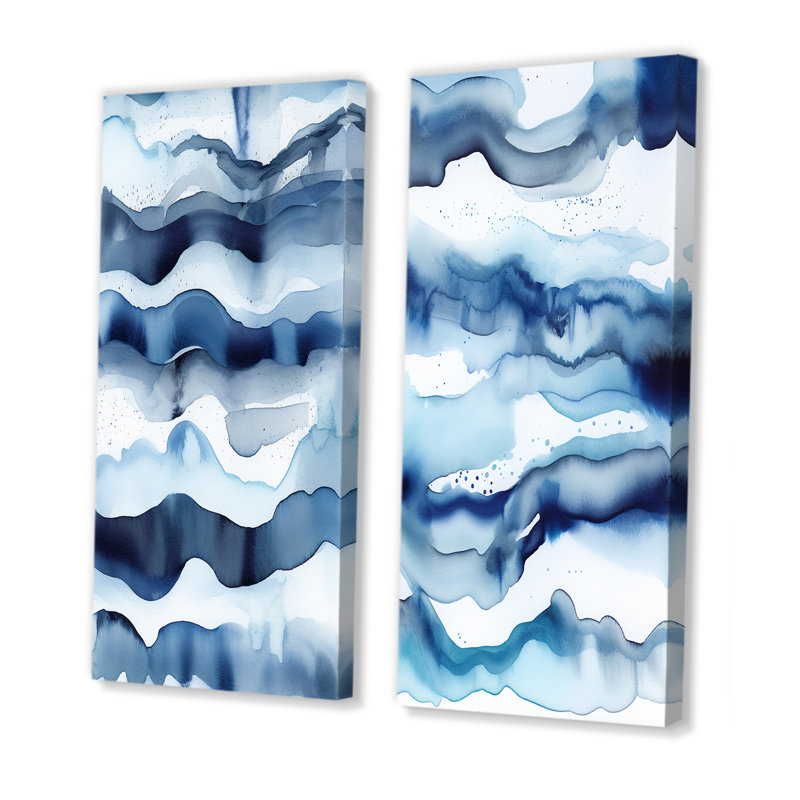 «Abstract Classic Blue Waves», 2 pièces sur toile, H 40 po x l 40 po, Toile tendue