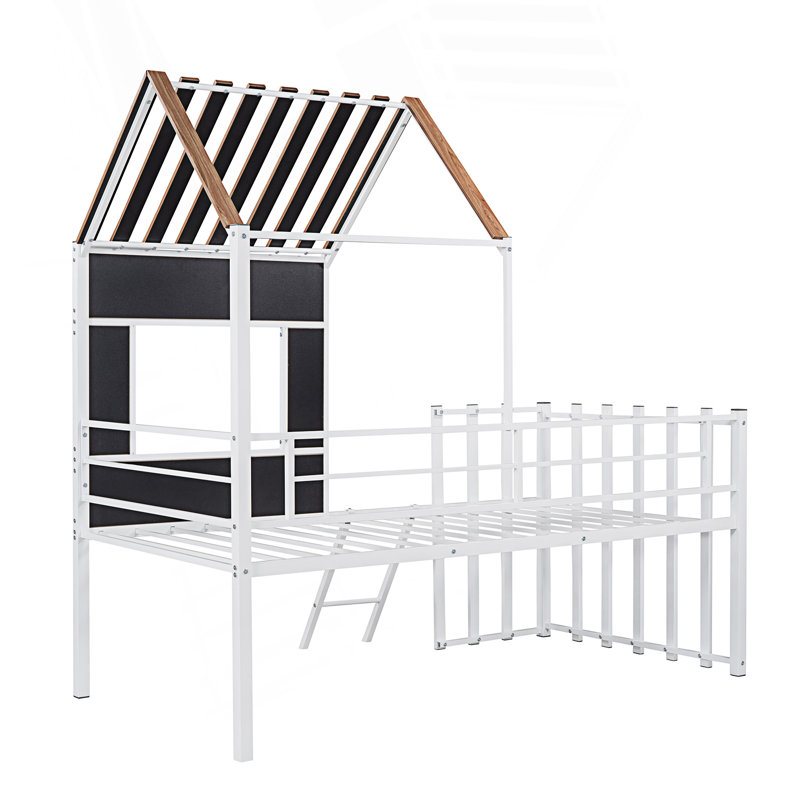 Lit mezzanine simple en métal avec toit, Blanc