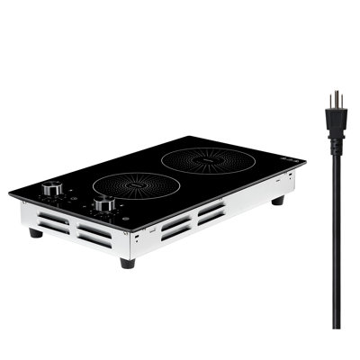 Induction Cooktop 12inch 2 Burners Built-in Electric Stove 110V 1800W, Countertop Induction Burner, with 11 Power Levels, Knob Control, Ceramic Glass Surface, Child Lock, for Kitchen, RV