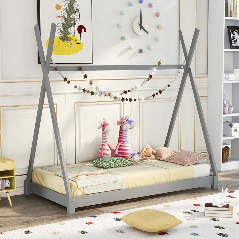 Lit plateforme House avec structure triangulaire, Gris