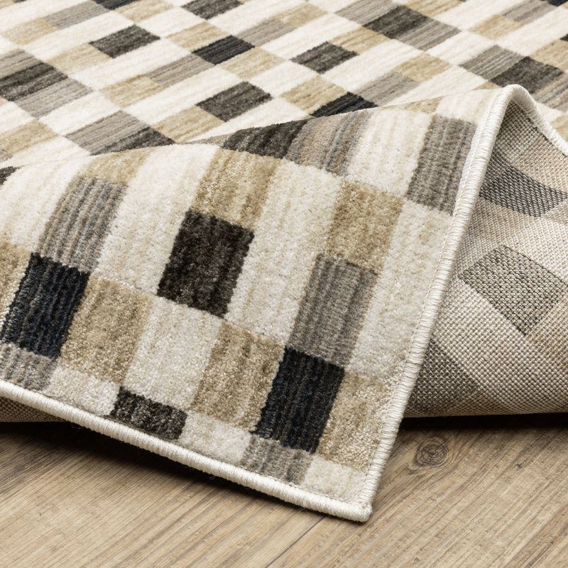 Harlow Geometric Blocks Black/ Gold Area Rug, Rectangle 5'3" x 7'7"