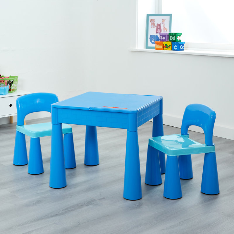 Kids 5-in-1 Activity Table and Two Chairs Set, Blue