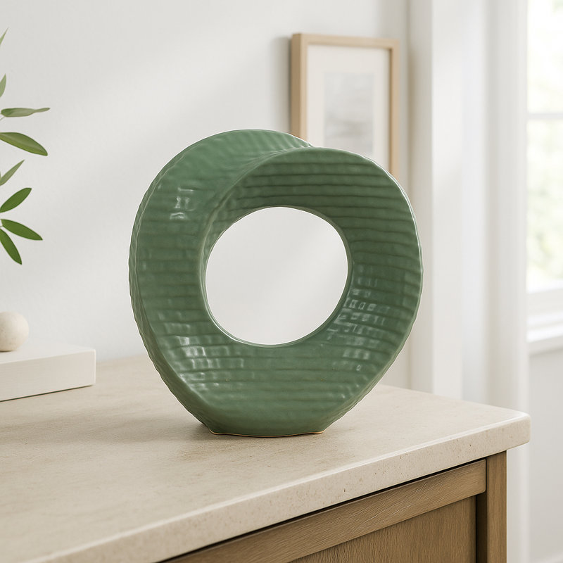 Objet de décoration abstrait en céramique Elysia, H 8 po x l 8 po x P 3 po, Vert texturé