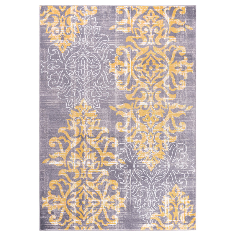Tapis gris / jaune Schofield, Rectangle 2 pi 2 po x 3 pi