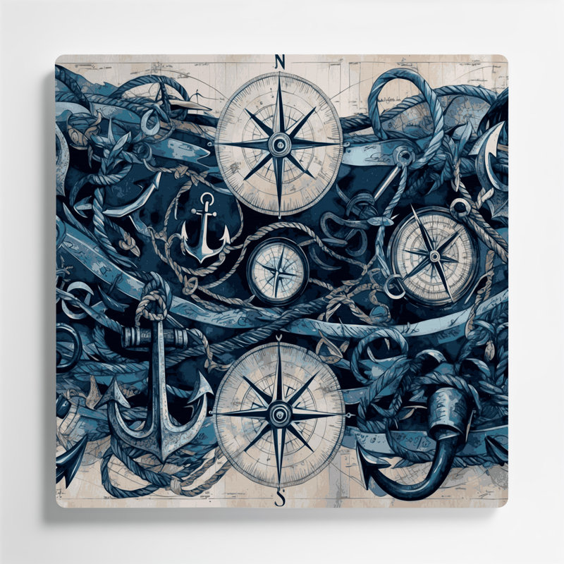 Ancre de transport et symbole nautique, art mural en métal bleu, H 12 po x l 12 po