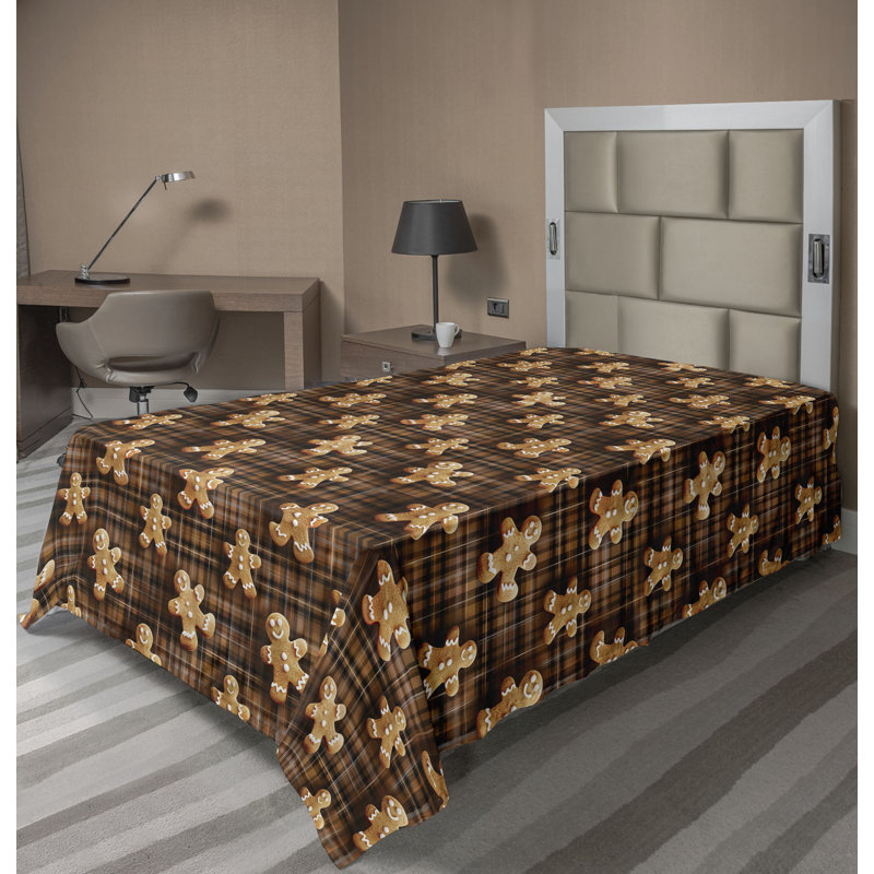 Drap plat moderne de style bohème Ambesonne, Drap plat pour lit simple, Carreauté brun chocolat / cacao
