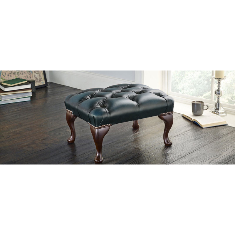 Wegatte 44Cm Wide Genuine Leather Tufted Rectangle Footstool, Blue