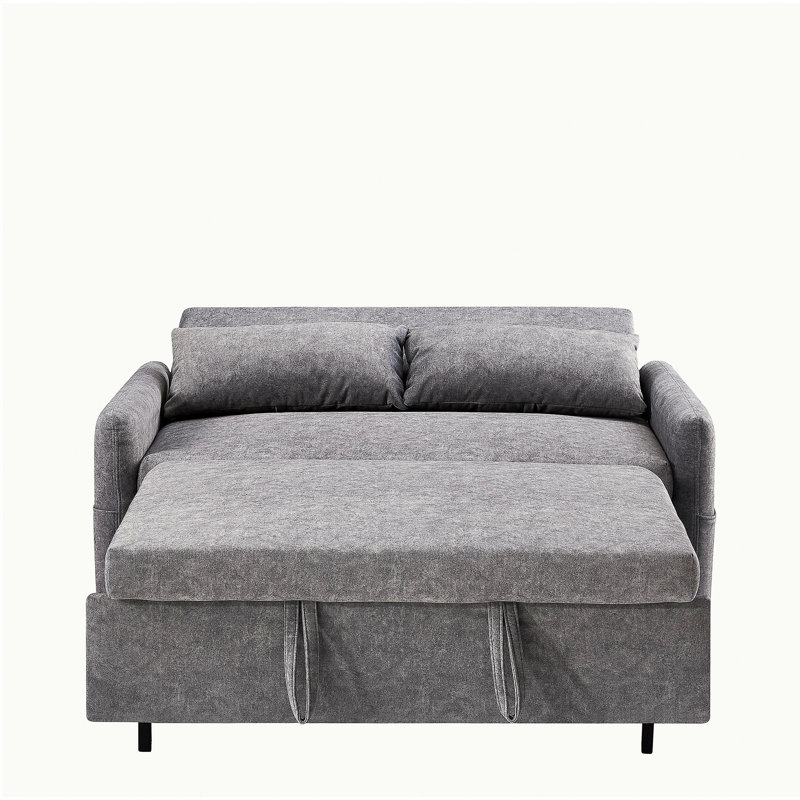 55.1" Pull-out Sleep Sofa Bed Double Sofa Sofa, with Adjustable Backrest, Storage Pocket, 2 Soft Pillows, USB Port, Suitable for Living Room, Bedroom, Apartment, Office, Grey
