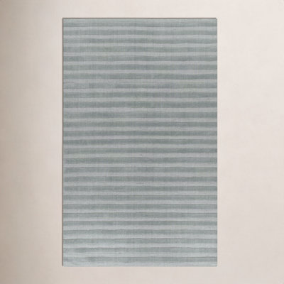 Aldery Light Blue Hand-Loomed Striped Wool Rug