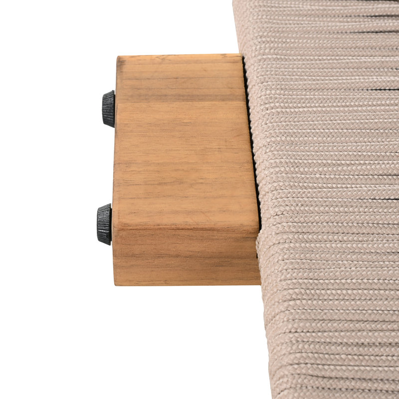 Yenings Patio Adjustable Woven Rope Chaise Lounge With Side Table & Cushions, Beige/Teak