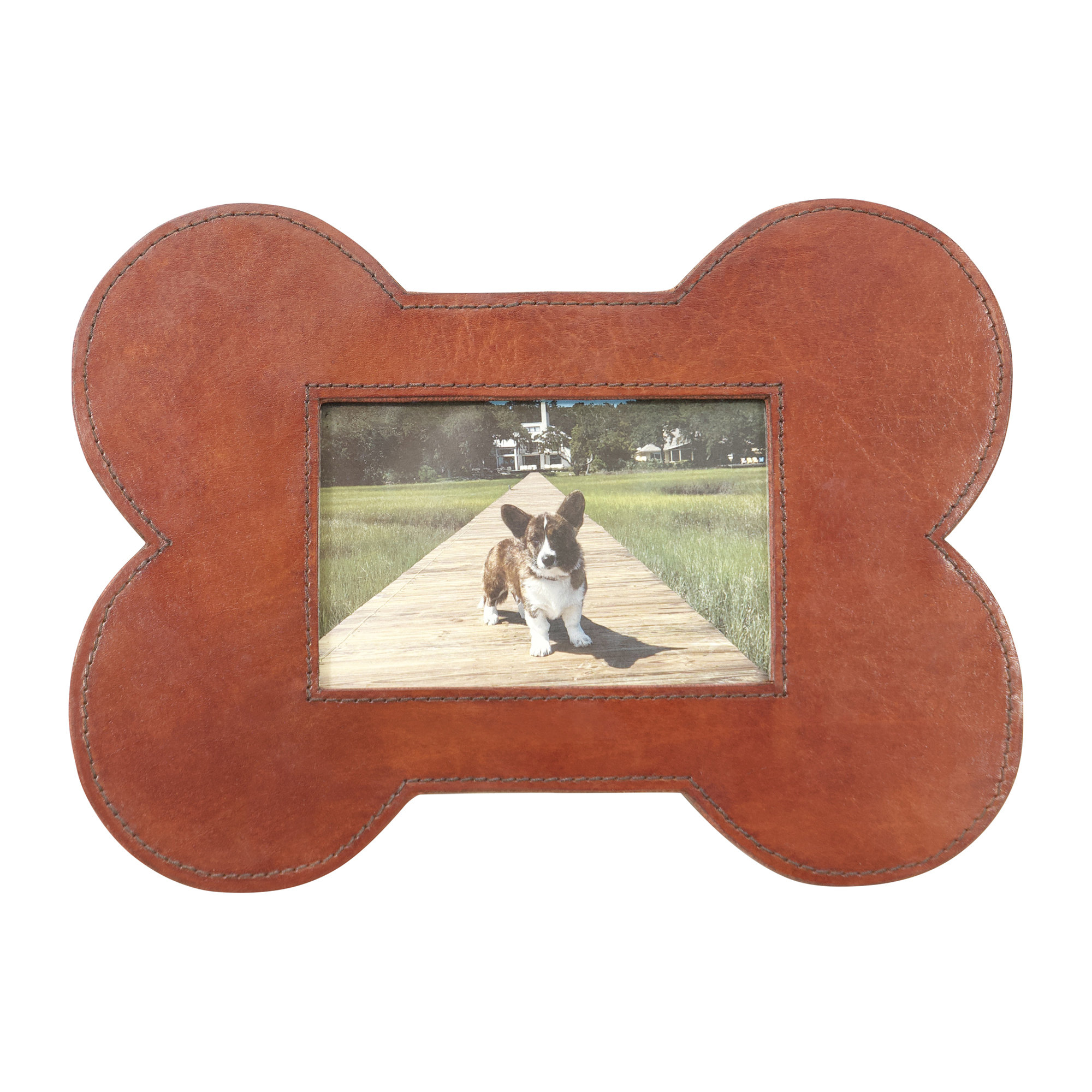 Union Rustic Leather Bone Shaped Picture Frame, 4X6 In. Brown Leather ...