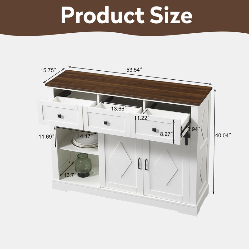Farmhouse Buffet Cabinet With Storage, Sideboard Cabinet With 2 Doors And 3 Drawers