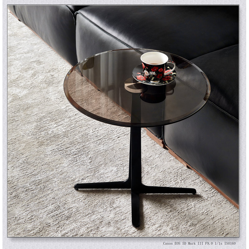 Table de bout avec plateau en verre et table d'appoint - Grande table de chevet moderne en métal