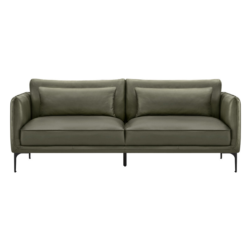 Rae 84'' Genuine Leather Upholstered Sofa, Olive