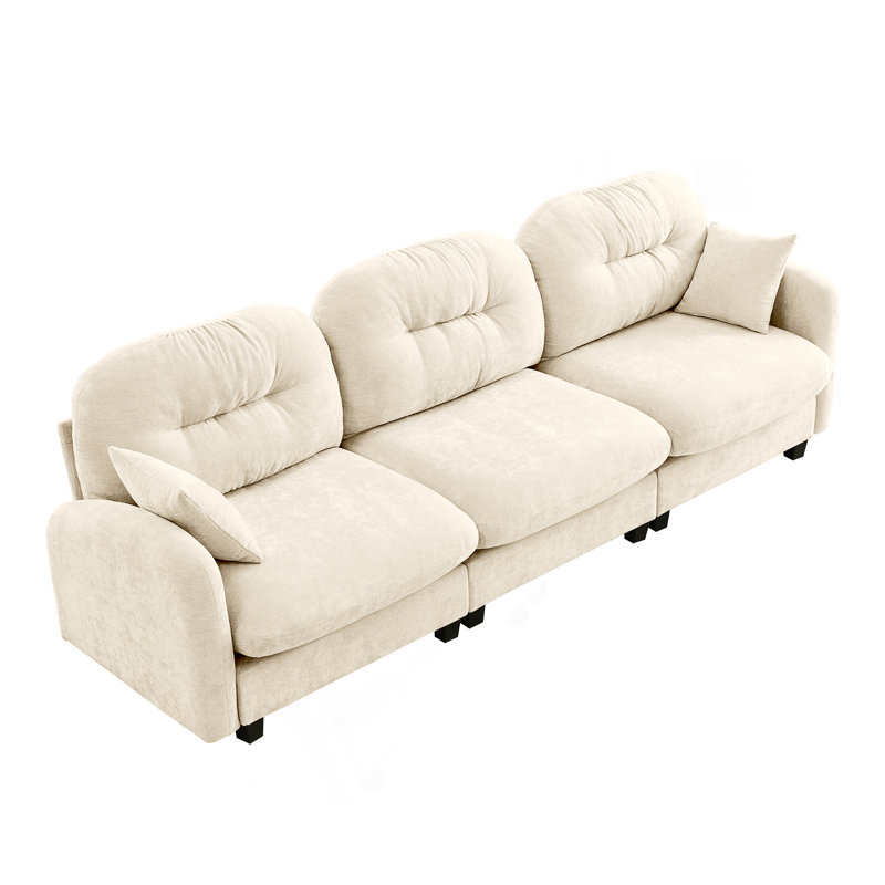 Canapé modulaire à trois places avec tissu chenille, dossier ergonomique capitonné et configuration flexible
