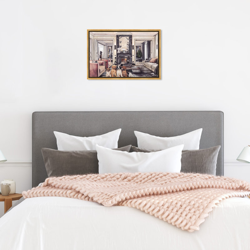 Paris Decor Puppies - peinture sur toile, Toile avec cadre doré, H 16 po x l 24 po