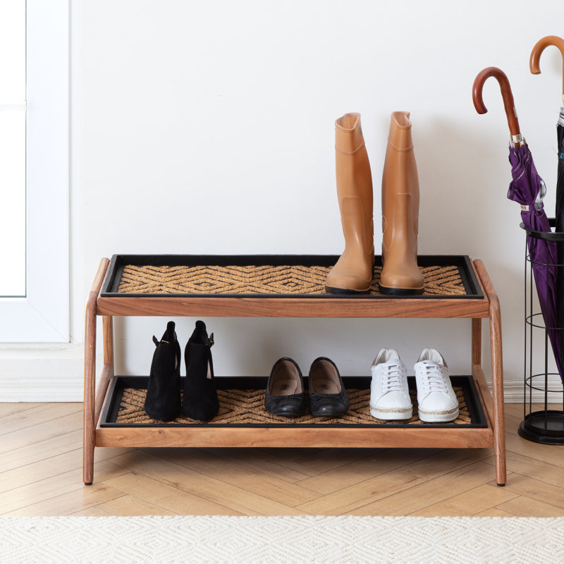 Support à bottes en bois massif de qualité supérieure avec tapis en fibre de coco naturelle - Rangement pour chaussures