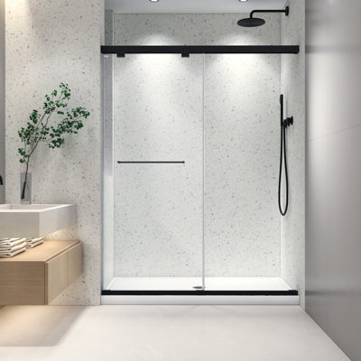 6076 Inch Shower Door - Matte Black, Double Sliding Style, 8Mm Tempered Glass, Nano Cleaning, Adjustable , Defence Sliding, Glass With Easy Layer