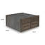 Table basse Kio, plateau carré en faux ciment 40 po et 8 tiroirs, brun