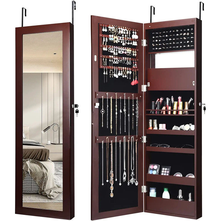 Armoire à bijoux murale / porte à miroir avec lumières DEL et serrure