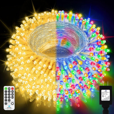 200 FT 500 LED Christmas Lights Outdoor Decorations 11 Modes Fairy Lights Waterproof Timer Clear Wire String Lights For Outside House Tree Patio Yard Wedding Party Holiday-Warm White To Multicolored