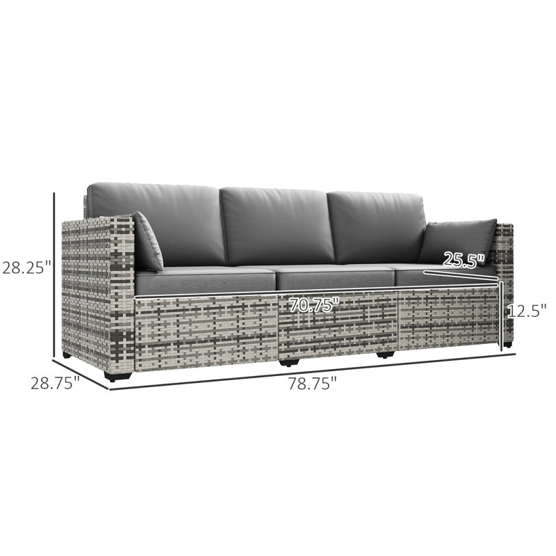Gray Outdoor 3 Pe Couch With Cozy Cushions And Stable Steel Frame For Patio Furniture In A Base