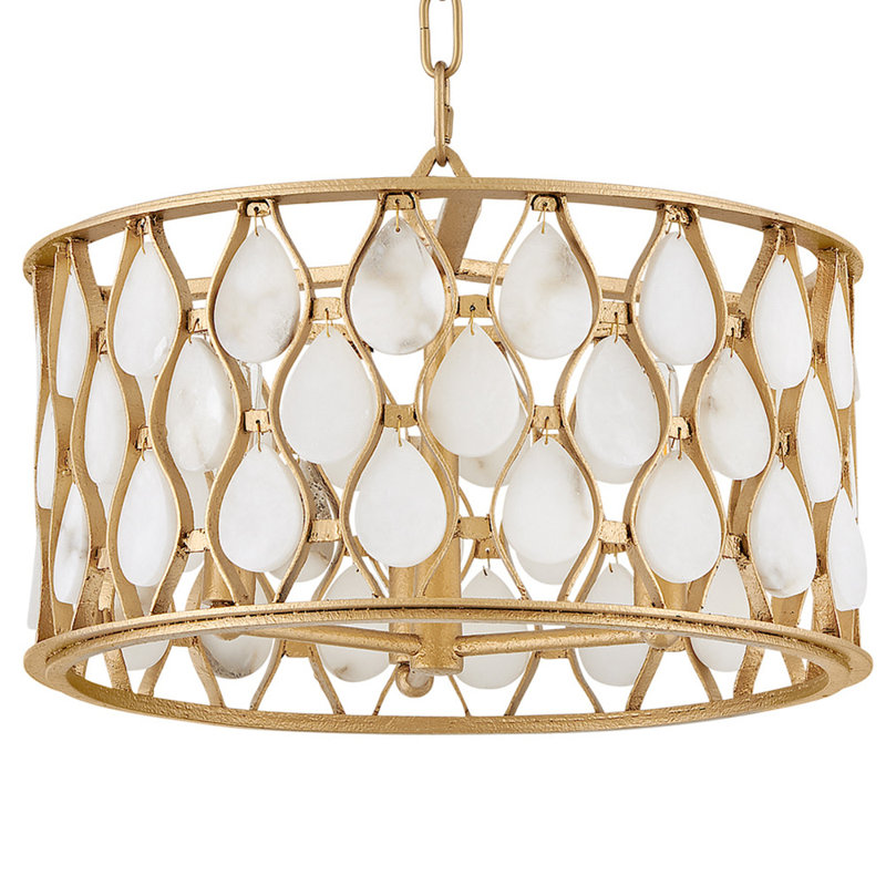 Estie Latticework Chandelier w/ Natural Alabaster Stones, 8" H x 16" W x 16" D, 3