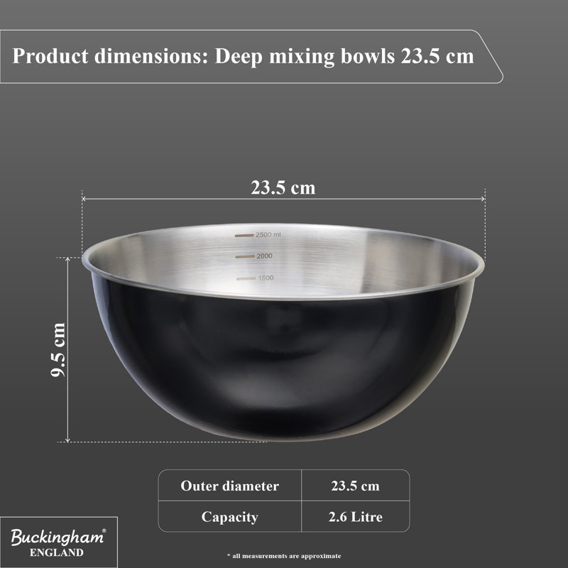 Buckingham Stainless Steel Deep Mixing Bowl Colour Coated  , Black
