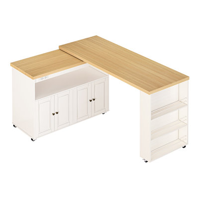 Rolling Kitchen Island With Swivel Table, 84" Kitchen Cart With Led Lights, Power Outlet, Movable Storage Cabinet With Side Tabletop On Wheels, For Kitchen, Living Room, Home Bar