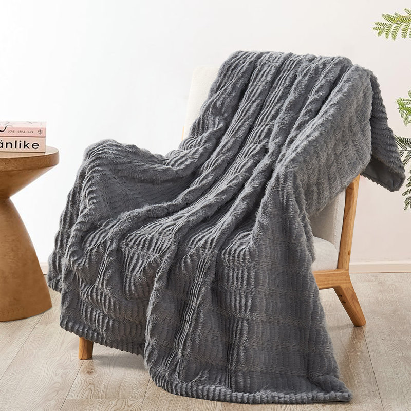 Shaggy Wavy Faux Fur Throw, Gray