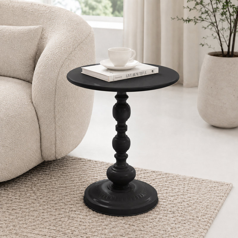 Table de bout ronde élégante avec base piédestal, H 21,19 po x l 15,69 po x P 15,69 po, 1, Noir