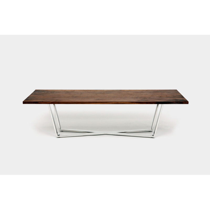 Gax Walnut Wood Dining Table, 36" W x 108" L, Polished Stainless Steel