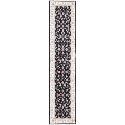 Hand-Knotted High-Quality Black and Taupe Runner