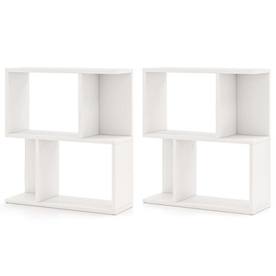 2 Pcs 3-tier Bookshelf Geometric Bookcase Side Table With Open Storage Display Shelf