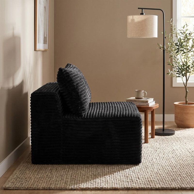 Canapé modulaire en velours côtelé noir avec accoudoirs sans accoudoirs pour salon et chambre à coucher, Noir