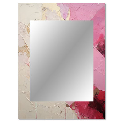 Gold And Pink Minimal Abstract River III - Fuschia Mirror, Traditional Unique Wall Mirror, Printed Metal Art
