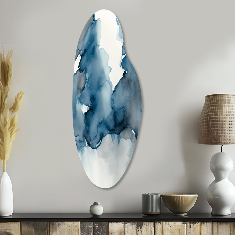 «Feeling Honolulu Blue II - Abstract», encre liquide incurvée, art mural asymétrique en métal, H 38 po x l 15 po