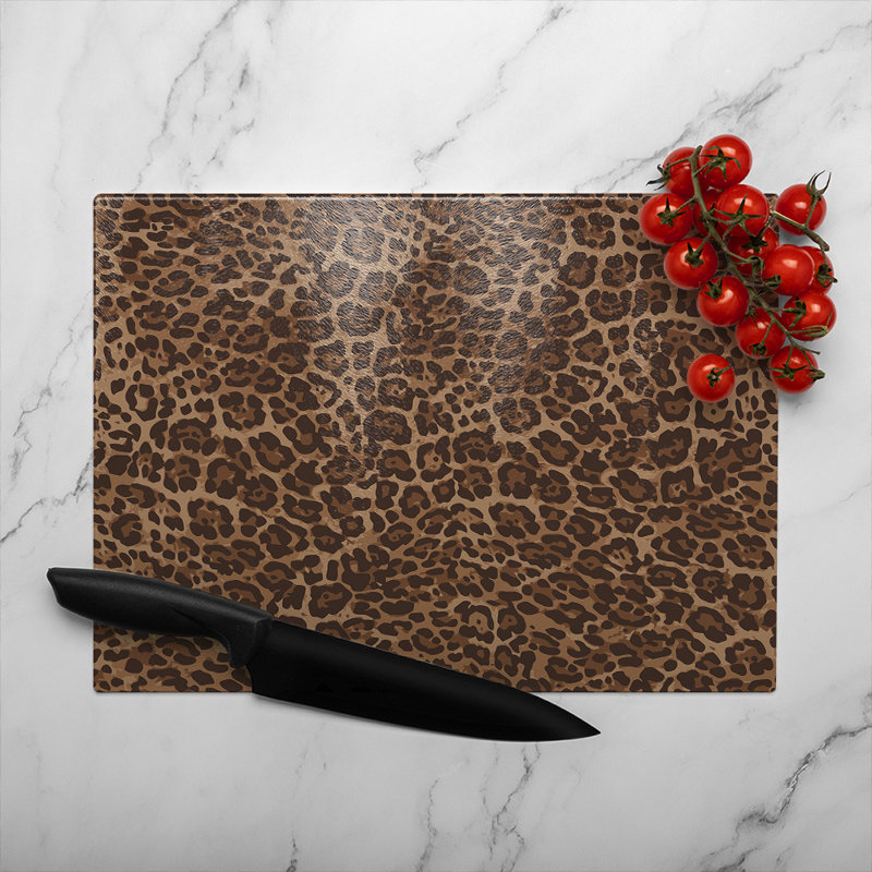 Leopard Print Glass Chopping Board, 28cm L x 20cm W