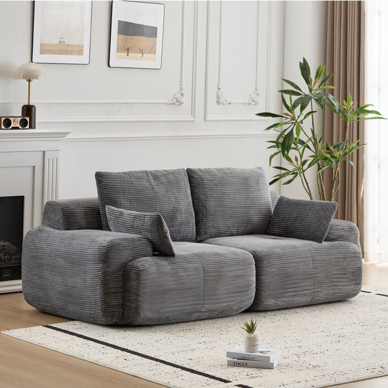 Canapé modulaire gris en velours côtelé - Causeuse très profonde pour animaux de compagnie
