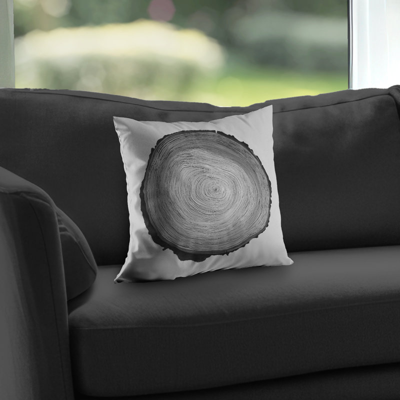 Grayscale Round Wood Log - Monochrome Trees Poly Twill Throw