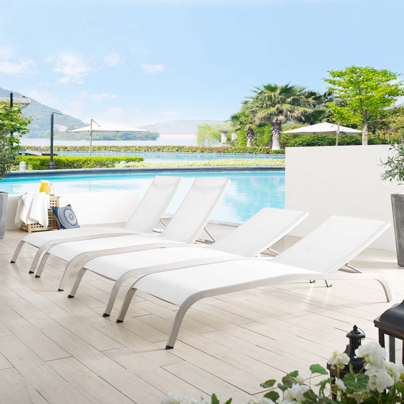 Havenside Home Wendu Outdoor Patio Mesh Chaise Lounge Chairs (Set of 4) by Modway, White